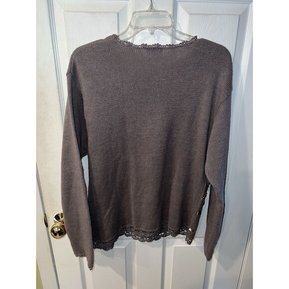 All Points by Reference Points Sweater M Grey Beaded Embroidered Ribbon Vintage - Picture 7 of 8